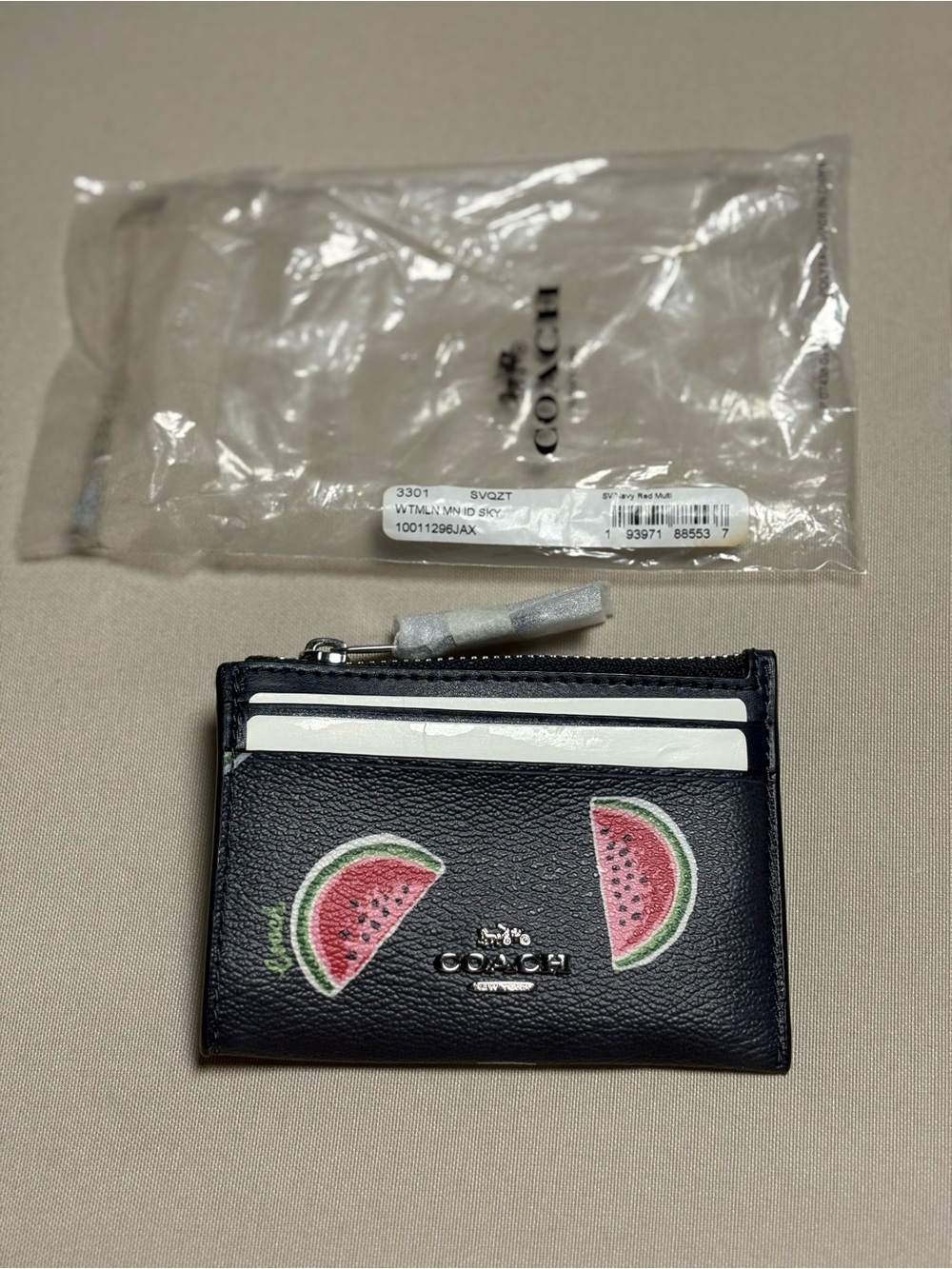 Coach RARE Black Leather Card Holder with Watermelon